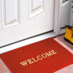 Kuber Industries Red Welcome Printed Rubber Anti Slip Door Mat-47