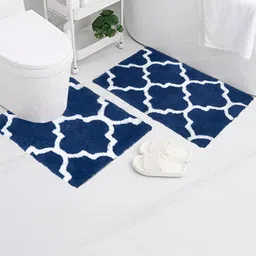 AAZEEM Blue & White Set of 2 Anti Skid 1400 Gsm Bath Rugs-66
