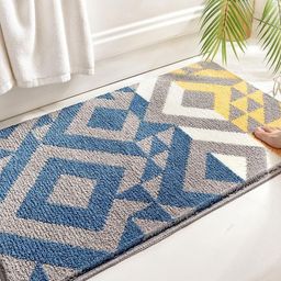 ROSEATE Yellow & White Floral Microfiber 2000 GSM Anti-Skid Bath Rug-image-14