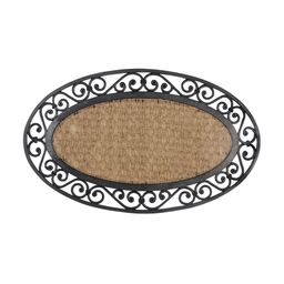 HOKIPO Brown Textured Oval Shaped Anti-Skid Doormat-18