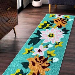 ROSEATE Green & Pink Printed Anti Skid Runners-0