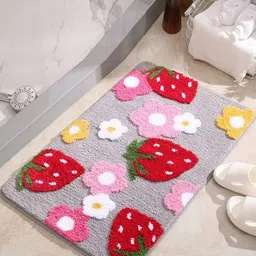 ROSEATE Grey & Red Printed Microfiber Bath Rugs-3