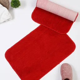 HOSTA HOMES Set of 2 Red Solid Anti-Skid Cotton Doormats-11