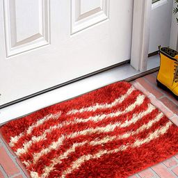 Kuber Industries Red Striped Velvet Anti-Skid Doormats-50