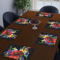 Dakshya Industries Lavender & Red 6-Pieces Printed Rectangle Table Placemats image 1