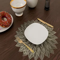 Kuber Industries Gold Toned 6 Pcs Flower Round Table Placemats-39