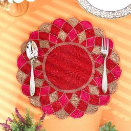 YWULY Red & Pink Beaded Table Placemats-22