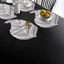 Dakshya Industries Silver Toned 4 Pieces Textured Leaf Shape Table Placemats-53