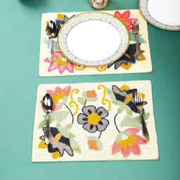 YWULY 2-Pcs Cream Colored & Red Beaded Rectangular Table Placemats-19