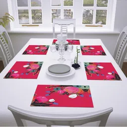 AEROHAVEN Set of 6 Red & Blue Floral Printed Table Placemats-25
