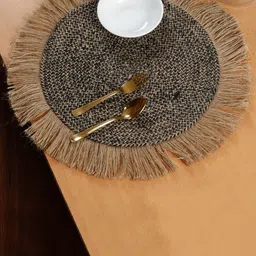 HOSTA HOMES Black & Beige Self-Design Reversible Table Placemats-54