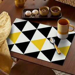 AEROHAVEN Set Of 6 Yellow & Black Geometric Textured Table Placemats-7