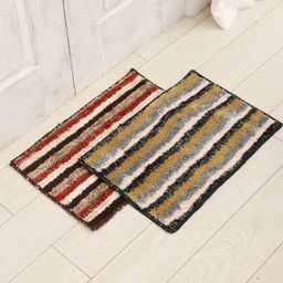 Ariana Brown & Grey 2 Pieces Striped 1600 GSM Anti-Skid Microfiber Anti-Skid Bath Mats-14