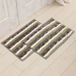 Ariana Green & White 2 Pieces Striped 1600 GSM Microfiber Anti-Skid Bath Rugs-image-4