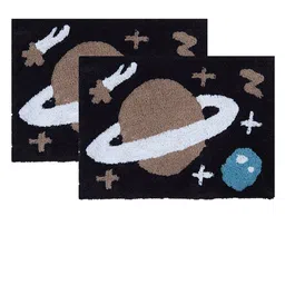 AAZEEM Set Of 2 Black Printed Anti-skid Rectangle Cotton Doormats-48