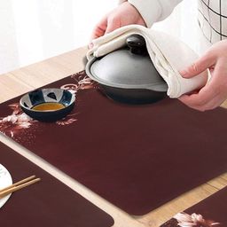 Dakshya Industries Brown & Cream 6 Pieces Floral Printed Rectangular Table Placemats image 2