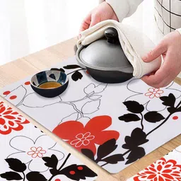 Dakshya Industries Red & White 6 Pieces Floral Printed Rectangular Table Placemats image 2