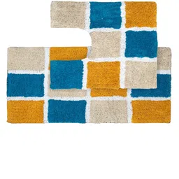AAZEEM Yellow & Blue Set of 2 Anti Skid 1400 Gsm Bath Rugs image 4