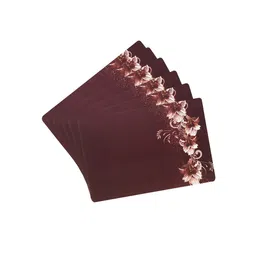 Dakshya Industries Brown & Cream 6 Pieces Floral Printed Rectangular Table Placemats image 3