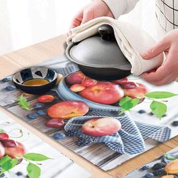 Dakshya Industries 6-Pcs Grey & Red Printed Rectangular Table Placemats image 3