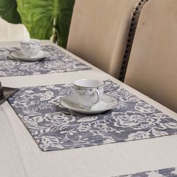 Amora Grey & White 6 Pieces Floral Printed Pure Cotton Rectangular Table Placemats image 3