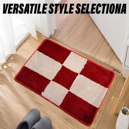 Kuber Industries Red & Cream Checked Rectangular Doormat image 5