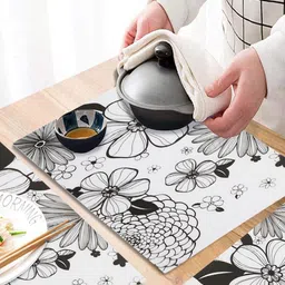 Dakshya Industries Grey & White 6 Pieces Printed Rectangle Table Placemats image 5