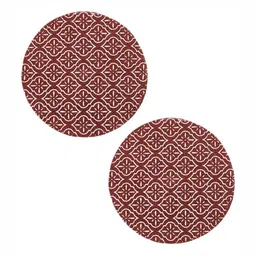 THE HOME TALK Set of 2  Maroon & White Printed Round Shaped Table Placement image 5