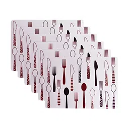 YELONA White & Red 6 Pieces Printed Rectangular Table Placemats image 3