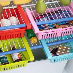 Fruits/Vegetables Kitchen Rack Adjustable Fridge Storage Basket, Fridge Racks Tray Sliding Storage Racks Plastic-image-50