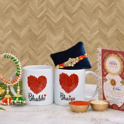 Thread Cute Combo for Bhaiya-Bhabhi with Stylish Heart Printed Mugs, Rakhis & RakhiCard Mauli Thread, Gold Finish, Pearl Rakhi, Greeting Card, Mug, Greeting CardSet-image-17