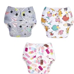 Reusable Button Diaper Multi Color Pack of 3 Diaper & 3 Black 5 layer Insert-2
