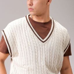 the indian garage co. Men Self Design V Neck White Sweater-picture-36