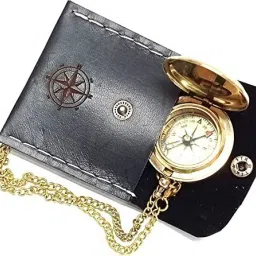 Nautical Vintage Compass Solid Brass Compass In A Black Leather Case Compass-image-7
