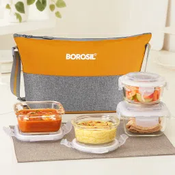 Zest Daisy Glass Lunchbox, 4pc Container (320ml x 2 Square + 240ml x 2 Round) 4 Containers Lunch Box-5