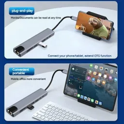 Foxne Point 8-IN-1 Hub Multiport USB-C Adapter for MacBook & PC - 4K HDTV" Card Reader image 4