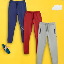 XY Life Boys Red Blue & Grey Pack Of 3 Solid Intelliease Combed Cotton Track Pants-picture-26