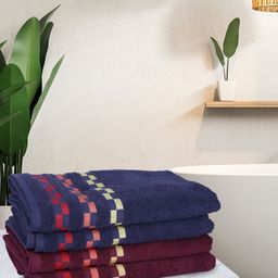 BIANCA Navy Blue & Burgundy Pack Of 4 450 GSM Mercerized Combed Cotton Towels-picture-3
