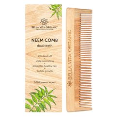 Bella Vita Organic Brown Dual Teeth Scalp Nourishing & Anti-Dandruff 100% Neem Wood Comb-59