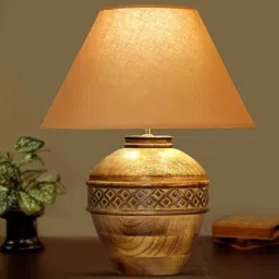 kapoor lampshades Troyes Beige Cotton Shade Table Lamp With Wood Base-picture-36