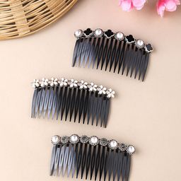 Yellow Chimes Women Pack of 3 Black Pearl Comb Pin-44