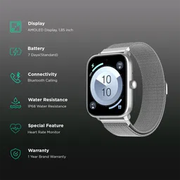 noise ColorFit Pulse 4 Smartwatch with Bluetooth Calling (46.9mm AMOLED Display, IP68 Water Resistant, Silver Link Strap) image 2