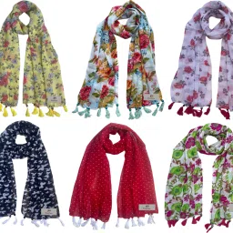 Printed Chiffon Women Multicolor Stole, Fancy Scarf-image-88