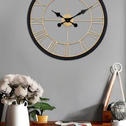 Aapno Rajasthan Black & Gold-Toned Contemporary Wall Clock-image-9