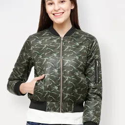 HOUSE OF VEDAS Camouflage Printed Zip Detail Lightweight Bomber Jacket-image-21