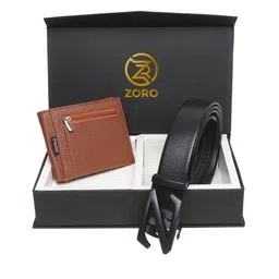 ZORO Men Black Solid Belt & Wallet Set-image-21