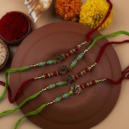 StileAdda Set of 4 Bhai Bhabhi Beaded Thread Rakhis With Roli Chawal-image-86
