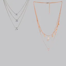 Kord Store Set of 2 Rhodium-Plated CZ-Studded 3 Layered Pendant With Chain-16