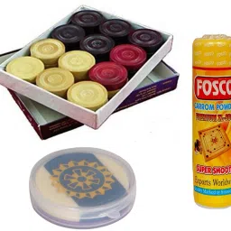Carrom Combo P - 250 gm Carrom Powder 1 Set Wooden Carrom-Men Coins & 1 Striker Carrom Pawns-26