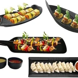 Melamine Serving Platter Combo for French Fries, Momos, Rolls Dessert and Snacks Tray, Bowl, Chip & Dip Tray, Plate, Dish, Gravy Boat, Gravy Bucket Serving Set-21